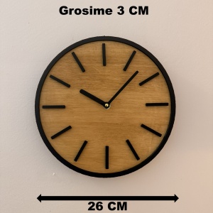 Ceas decorativ de perete, Mecanism SILENTIOS, DECORADI®, Diametru 26 cm, Cadran din LEMN NATURAL, Eco-friendly, Design Modern, Negru, Printat 3D din PLA ECO(plastic biodegradabil) - Img 6