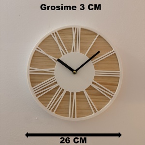 Ceas decorativ de perete, Mecanism SILENTIOS, DECORADI®, Diametru 26 cm, Afisare cu cifre Romane, Cadran din LEMN NATURAL, Eco-friendly, Design Modern, Alb, Printat 3D din PLA ECO(plastic biodegradabil) - Img 6