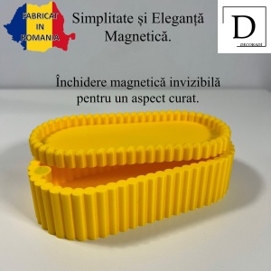 Cutiuta eleganta cu capac magnetic, Multifunctionala, Galben, 17,5 X 8,5 X 5 cm, imprimat 3D din PLA (Bioplastic)