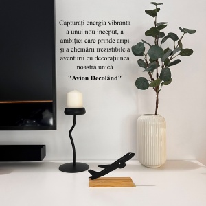 Decoratiune Casa, Avion – DECORADI®, Eco-friendly, Baza din Lemn Natural, Design Modern, Negru 10.5cm – Cadou sau decoratiune de interior ideala pentru iubitorii de aviatie, Printat 3D din PLA Eco (plastic biodegradabil) - Img 4
