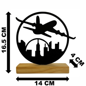 Decoratiune Casa, Avion – DECORADI®, Eco-friendly, Baza din Lemn Natural, Design Modern, Negru 16.5cm – Cadou sau Decoratiune de interior ideala pentru iubitorii de calatorii, Printat 3D din PLA Eco (plastic biodegradabil) - Img 6