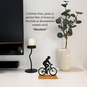 Decoratiune Casa, Biciclista – DECORADI®, Eco-friendly, Baza din Lemn Natural, Design Modern, Negru 17cm – Cadou sau Decoratiune de interior ideala pentru ciclisti, Printat 3D din PLA Eco(plastic biodegradabil) - Img 4