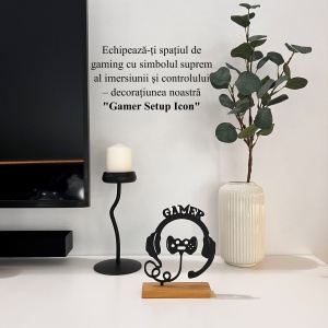 Decoratiune Casa, Casti Gaming – DECORADI®, Eco-friendly, Baza din Lemn Natural, Design Modern, Negru 17cm – Cadou sau Decoratiune de interior ideala pentru iubitorii de jocuri video, Printat 3D din PLA (plastic biodegradabil) - Img 4