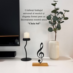 Decoratiune Casa, Cheia Sol – DECORADI®, Eco-friendly, Baza din Lemn Natural, Design Modern, Negru 21cm – Cadou sau decoratiune de interior ideala pentru iubitorii de muzica, Printat 3D din PLA Eco (plastic biodegradabil) - Img 4