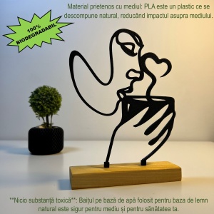 Decoratiune Casa, Chip feminin savurand din cafea – DECORADI®, Eco-friendly, Baza din Lemn Natural, Design Modern, Negru 20cm – Cadou sau Decoratiune de interior ideala pentru iubitorii de cafea, Printat 3D din PLA (plastic biodegradabil) - Img 3