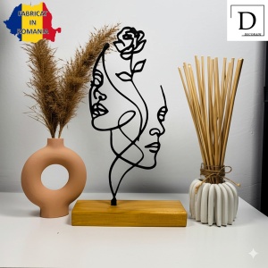 Decoratiune Casa, Chipuri feminine si trandafir – DECORADI®, Eco-friendly, Baza din Lemn Natural, Design Abstract, Negru 21.5cm – Cadou sau Decoratiune de interior cu design modern, Printat 3D din PLA ECO (plastic biodegradabil) - Img 2