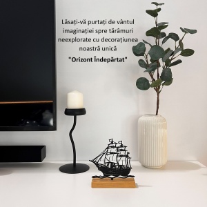 Decoratiune Casa, Corabie – DECORADI®, Eco-friendly, Baza din Lemn Natural, Design Modern, Negru 15cm – Cadou sau Decoratiune de interior ideala pentru iubitorii de calatorii, Printat 3D din PLA Eco(plastic biodegradabil) - Img 4