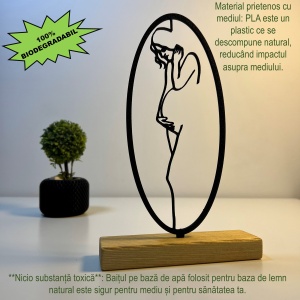 Decoratiune Casa, Femeie insarcinata – DECORADI®, Eco-friendly, Baza din Lemn Natural, Design Abstract, Negru 22cm – Cadou sau Decoratiune de interior ideala pentru mamici, Printat 3D din PLA Eco (plastic biodegradabil) - Img 3