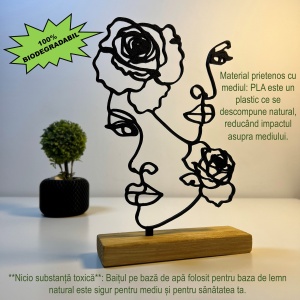 Decoratiune Casa, Gemene si trandafiri – DECORADI®, Eco-friendly, Baza din Lemn Natural, Design Abstract, Negru 21cm – Cadou sau Decoratiune de interior cu design modern, Printat 3D din PLA ECO (plastic biodegradabil) - Img 3