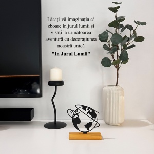 Decoratiune Casa, Glob Pamantesc – DECORADI®, Eco-friendly, Baza din Lemn Natural, Design Modern, Negru 15cm – Cadou sau Decoratiune de interior ideala pentru iubitorii de calatorii, Printat 3D din PLA ECO(plastic biodegradabil) - Img 4