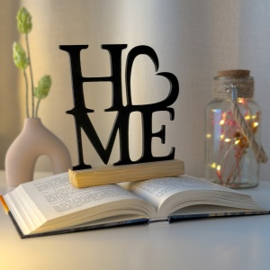 Decoratiune Casa, H❤️ME – DECORADI®, Eco-friendly, Baza din Lemn Natural, Design Modern, Negru 17cm – Cadou sau Decoratiune de interior ideala pentru Casa Noua, Printat 3D din PLA Eco (plastic biodegradabil)