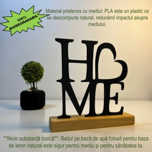 Decoratiune Casa, H❤️ME – DECORADI®, Eco-friendly, Baza din Lemn Natural, Design Modern, Negru 17cm – Cadou sau Decoratiune de interior ideala pentru Casa Noua, Printat 3D din PLA Eco (plastic biodegradabil) - Img 3