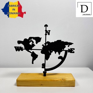 Decoratiune Casa, Harta Lumii – DECORADI®, Eco-friendly, Baza din Lemn Natural, Design Modern, Negru 14.5cm – Cadou sau Decoratiune de interior ideala pentru iubitorii de calatorii, Printat 3D din PLA ECO (plastic biodegradabil) - Img 2