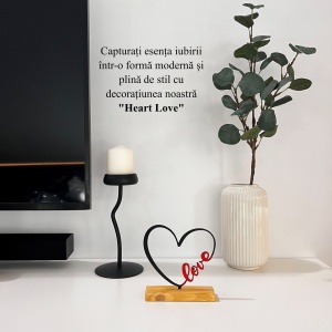 Decoratiune Casa, Inima LOVE – DECORADI®, Eco-friendly, Baza din Lemn Natural, Cadoul Perfect pentru persoana IUBITA, Negru / Rosu 15 cm – Decoratiune de interior cu Design Modern, Printat 3D din PLA Eco (plastic biodegradabil) - Img 4