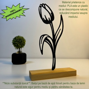 Decoratiune Casa, Lalea – DECORADI®, Eco-friendly, Baza din Lemn Natural, Cadou romantic pentru persoana IUBITA, Negru 22 cm – Decoratiune de interior cu Design Modern, Printat 3D din PLA Eco (plastic biodegradabil) - Img 3