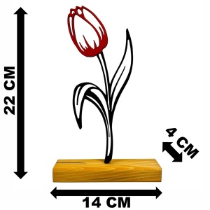Decoratiune Casa, Lalea – DECORADI®, Eco-friendly, Baza din Lemn Natural, Cadoul Perfect pentru persoana IUBITA, Negru / Rosu 22 cm – Decoratiune de interior cu Design Modern, Printat 3D din PLA Eco (plastic biodegradabil) - Img 6