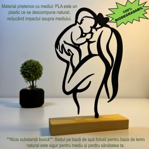 Decoratiune Casa, Mama si Bebe – DECORADI®, Eco-friendly, Baza din Lemn Natural, Design Abstract, Negru 20cm – Cadou sau Decoratiune de interior ideala pentru mamici, Printat 3D din PLA Eco (plastic biodegradabil) - Img 3