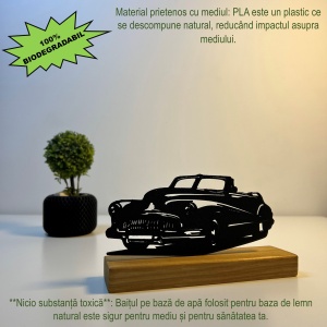 Decoratiune Casa, Masina Clasica Anii '50 – DECORADI®, Eco-friendly, Baza din Lemn Natural, Cadou sau Decoratiune de interior pentru ideala iubitorii de masini, Design Modern, Negru 9cm, Printat 3D din PLA Eco (plastic biodegradabil) - Img 3