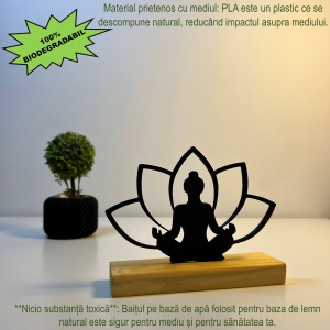 Decoratiune Casa, Meditatie – DECORADI®, Eco-friendly, Baza din Lemn Natural, Design Abstract, Modern, Negru 11cm – Cadou sau Decoratiune de interior cu design modern, Printat 3D din PLA Eco (plastic biodegradabil) - Img 3