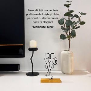 Decoratiune Casa, Momentul Meu – DECORADI®, Eco-friendly, Baza din Lemn Natural, Design Abstract, Negru 21.5cm – Cadou sau Decoratiune de interior cu design modern, Printat 3D din PLA Eco (plastic biodegradabil) - Img 4