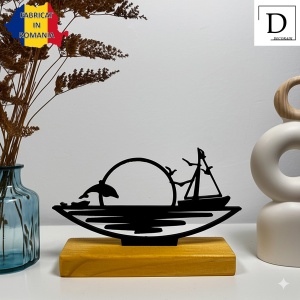 Decoratiune Casa, Peisaj marin – DECORADI®, Eco-friendly, Baza din Lemn Natural, Design Abstract, Negru 10.5cm – Cadou sau Decoratiune de interior ideala pentru iubitorii de natura, Printat 3D din PLA Eco (plastic biodegradabil) - Img 2