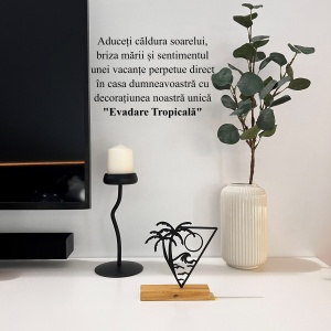 Decoratiune Casa, Peisaj Tropical – DECORADI®, Eco-friendly, Baza din Lemn Natural, Design Abstract, Negru 15cm – Cadou sau Decoratiune de interior ideala pentru iubitorii de natura, Printat 3D din PLA Eco(plastic biodegradabil) - Img 4
