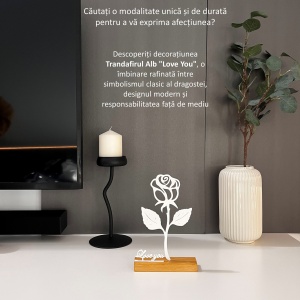 Decoratiune Casa, Trandafir LOVE YOU – DECORADI®, Eco-friendly, Baza din Lemn Natural, Cadoul Perfect pentru persoana IUBITA, Alb 22cm –Decoratiune de interior cu Design Modern, Printat 3D din PLA Eco (plastic biodegradabil) - Img 4