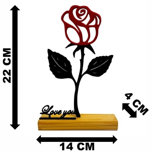 Decoratiune Casa, Trandafir LOVE YOU – DECORADI®, Eco-friendly, Baza din Lemn Natural, Cadoul Perfect pentru persoana IUBITA, Negru / Rosu 22cm – Decoratiune de interior cu Design Modern, Printat 3D din PLA (plastic biodegradabil) - Img 6