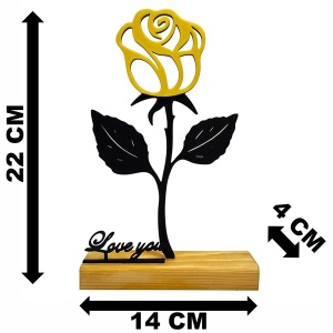 Decoratiune Casa, Trandafir LOVE YOU – DECORADI®, Eco-friendly, Baza din Lemn Natural, Cadoul Perfect pentru persoana IUBITA, Negru / Galben 22cm – Decoratiune de interior cu Design Modern, Printat 3D din PLA (plastic biodegradabil) - Img 6