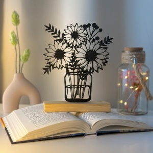 Decoratiune Casa, Vaza cu flori – DECORADI®, Eco-friendly, Baza din Lemn Natural, Design Abstract, Negru 18.5cm – Cadou sau Decoratiune de interior ideala pentru iubitorii de natura, Printat 3D din PLA Eco(plastic biodegradabil)