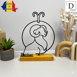 Decoratiune Casa, zodia BERBEC – DECORADI®, Eco-friendly, Baza din Lemn Natural, Design Abstract, Negru 19.5 cm – Cadou sau Decoratiune de interior cu design modern, Printat 3D din PLA Eco (plastic biodegradabil) - Img 2