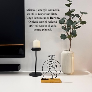 Decoratiune Casa, zodia BERBEC – DECORADI®, Eco-friendly, Baza din Lemn Natural, Design Abstract, Negru 19.5 cm – Cadou sau Decoratiune de interior cu design modern, Printat 3D din PLA Eco (plastic biodegradabil) - Img 4