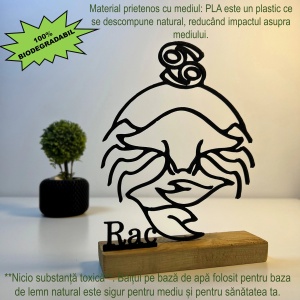 Decoratiune Casa, zodia RAC – DECORADI®, Eco-friendly, Baza din Lemn Natural, Design Abstract, Negru 19 cm – Cadou sau Decoratiune de interior cu design modern, Printat 3D din PLA Eco (plastic biodegradabil) - Img 3