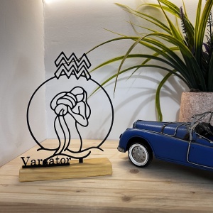 Decoratiune Casa, zodia VARSATOR – DECORADI®, Eco-friendly, Baza din Lemn Natural, Design Abstract, Negru 19 cm – Cadou sau Decoratiune de interior cu design modern, Printat 3D din PLA Eco (plastic biodegradabil) - Img 2