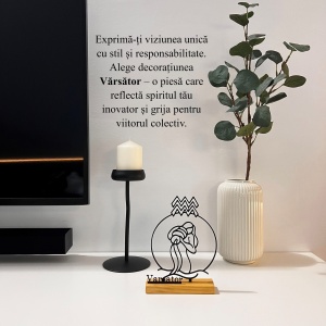Decoratiune Casa, zodia VARSATOR – DECORADI®, Eco-friendly, Baza din Lemn Natural, Design Abstract, Negru 19 cm – Cadou sau Decoratiune de interior cu design modern, Printat 3D din PLA Eco (plastic biodegradabil) - Img 4