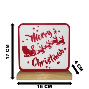 Decorațiune Crăciun, „Merry Christmas”– Eco-friendly, Baza din Lemn Natural, Alb/Rosu, 17cm, Handmade, Decor Interior Birou, Sufragerie, Cadou Crăciun, Printat 3D din PLA Eco (plastic biodegradabil), DECORADI® - Img 6