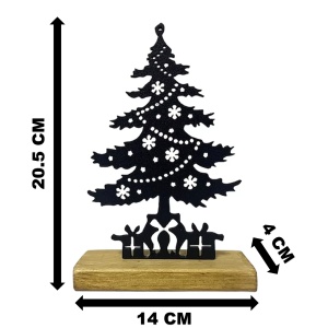 Decorațiune Crăciun, Brad – Eco-friendly, Baza din Lemn Natural, Negru 19cm, Handmade, Decor Interior Birou, Sufragerie, Cadou Crăciun, Printat 3D din PLA Eco (plastic biodegradabil), DECORADI® - Img 6