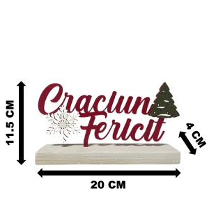 Decorațiune Crăciun Fericit – Eco-friendly, Baza din Lemn Natural, Multicolor 11.5cm, Handmade, Decor Interior Birou, Sufragerie, Cadou Crăciun, Printat 3D din PLA Eco (plastic biodegradabil), DECORADI® - Img 6