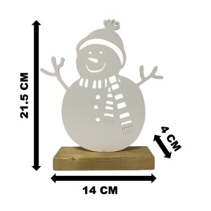 Decorațiune Crăciun, Om de Zăpadă – Eco-friendly, Baza din Lemn Natural, Alb, 21.5 cm, Handmade, Decor Interior Birou, Sufragerie, Cadou Crăciun, Printat 3D din PLA Eco (plastic biodegradabil), DECORADI® - Img 6