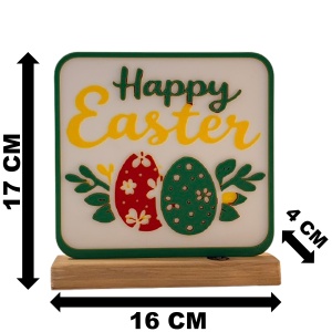 Decoratiune Happy Easter, Eco-friendly, Baza din Lemn Natural, Multicolor, 17 cm, Handmade, Decor Interior Birou, Sufragerie, Cadou Paste, Printat 3D din PLA Eco (plastic biodegradabil), DECORADI® - Img 6