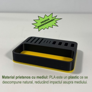 Organizator 4 Memorii USB, 4 Carduri SD, 3 Carduri MicroSD + Minitavita, Multifunctional, Galben/Negru, 9 X 7 cm, imprimat 3D din PLA (Bioplastic) - Img 3