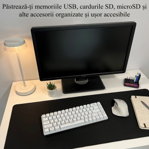 Organizator 4 Memorii USB, 4 Carduri SD, 3 Carduri MicroSD + Minitavita, Multifunctional, Mov/Negru, 9 X 7 cm, imprimat 3D din PLA (Bioplastic) - Img 4