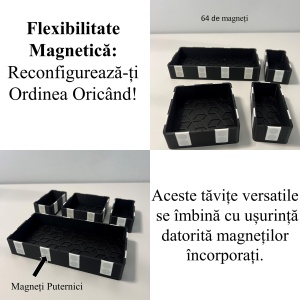 Set 4 tavite modulare magnetice, Negru, 18 X 18 cm, imprimat 3D din PLA (Bioplastic) - Img 5