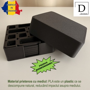 Set 6 suporturi / coastere pahare, patrat, 9 X 9 cm, Negru, cutie inclusa, imprimate 3D - Img 3