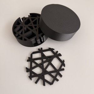 Set 6 suporturi / coastere pahare, rotund, diametru 10 cm, negru, cutie inclusa, imprimate 3D