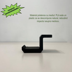 Suport casti sub birou, Primdere cu suruburi, Negru, imprimat 3D din PLA (Bioplastic), Material moale - Img 3