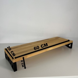 Suport pentru monitor, 60 X 20 X 8 CM, Picioare printate 3D din PLA (Bioplastic), Negru, Panou din lemn natural (Fag) - Img 6
