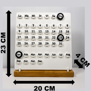 Calendar decorativ birou – Perpetuu, DECORADI®, Eco-friendly, Baza din Lemn Natural, Design Abstract, alb / negru, 23cm – Cadou sau Decoratiune de interior cu design modern, Printat 3D din PLA ECO (plastic biodegradabil) - Img 6