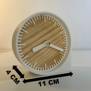 Ceas de birou - Mecanism SILENTIOS – DECORADI®, Eco-friendly, Cadran din Lemn Natural, Design Modern, Alb, Diametru 11 cm – Cadou sau Ceas de camera decorativ cu design modern, Printat 3D din PLA ECO(plastic biodegradabil) - Img 6