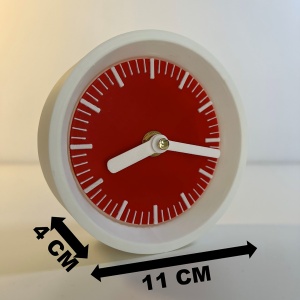 Ceas de birou - Mecanism SILENTIOS – DECORADI®, Eco-friendly, Design Modern, Colectie Kaleia, Alb / Rosu, Diametru 11cm – Cadou sau Ceas de camera decorativ cu design modern, Printat 3D din PLA ECO (plastic biodegradabil) - Img 6